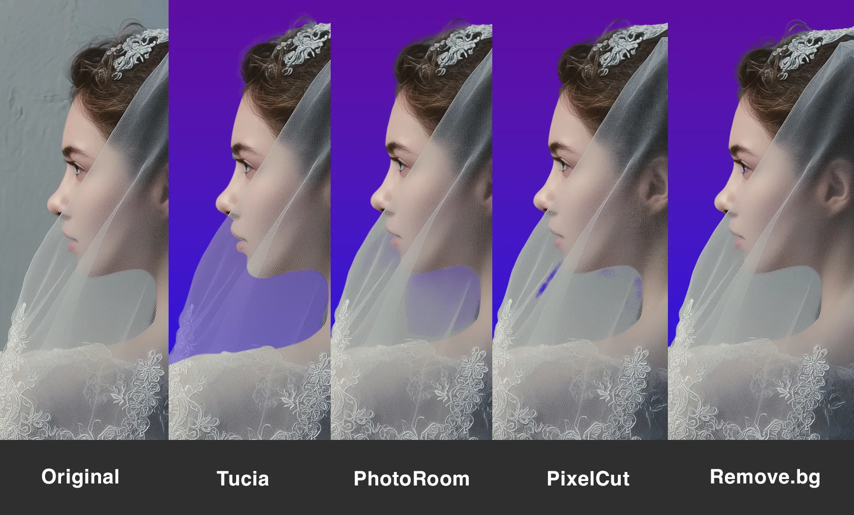 半透明ベールの背景削除テスト：Tucia vs AI